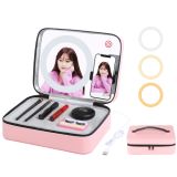 PULUZ 20cm 7.9 inch 3 Modes Touch Adjustable Ring Light Multifunctional Live Broadcast Makeup Mirror Cosmetic Storage Box Bag with Phone Clamp(Pink)