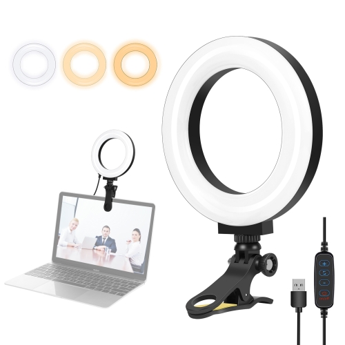 PULUZ 4.7 inch 12cm Ring Selfie Light 3 Modes USB Dimmable Dual Color Temperature LED Curved Vlogging Photography Video Lights with  Monitor Clip Holder (Black)