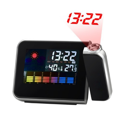 Multifunctional Digital Color LCD Display LED Projection Alarm Clock with Weather Station / Temperature / Humidity / Calendar(Black)