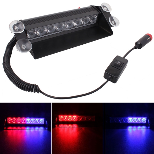 8W 800LM 8-LED Red + Blue Light 3-Modes Adjustable Angle Car Strobe Flash Dash Emergency Light Warning Lamp with Suckers