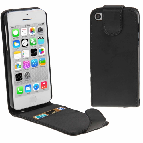 Vertical Flip Leather Case with Credit Card Slot for iPhone 5C(Black)