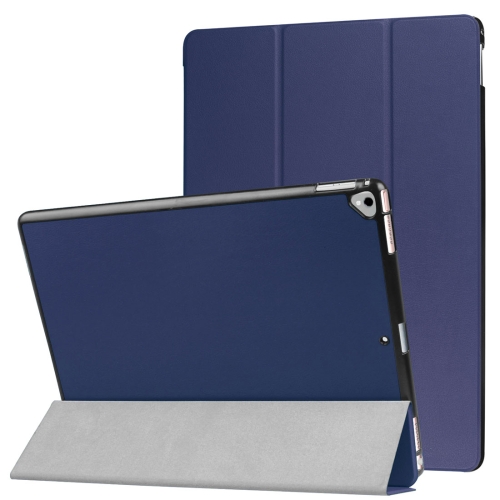 Custer Texture Horizontal Flip Smart Leather Case with 3-folding Holder  & Sleep / Wake-up Function for iPad Pro 12.9 inch 2017 / 2015(Dark Blue)