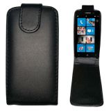 Vertical Flip Magnetic Snap Leather Case for Nokia Lumia 610(Black)