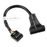 USB 2.0 9Pin Motherboard Female to USB 3.0 19Pin Housing Male Adapter Cable