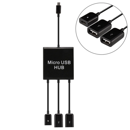 Micro USB to 2 Ports USB OTG HUB Cable with Micro USB Power Supply