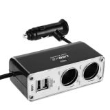 BM-003 5V/1A 2 USB Ports & 2 Cigarette Sockets Car Charger(Black)