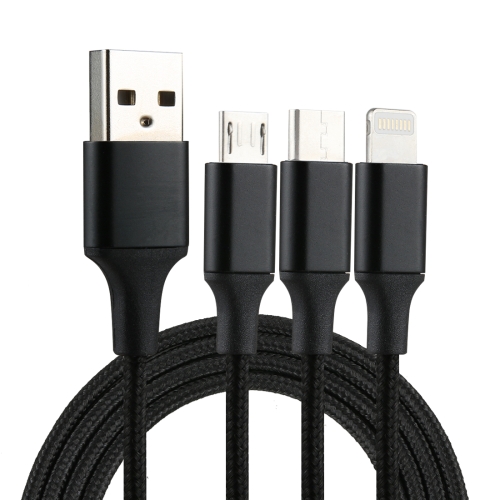 2A 1.2m 3 in 1 USB to 8 Pin & USB-C / Type-C & Micro USB Nylon Weave Charging Cable