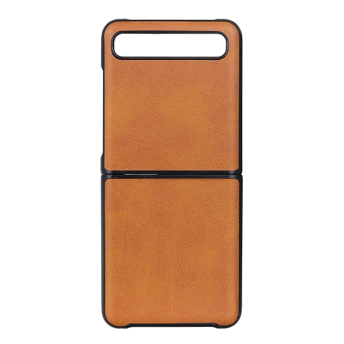 For Galaxy Z Flip Two-color Cow Leather Texture Folding Protective Case(Brown)
