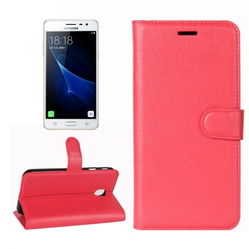 For Galaxy J3 (2017) (EU Version) Litchi Texture Horizontal Flip Leather Case with Holder & Card Slots & Wallet(Red)