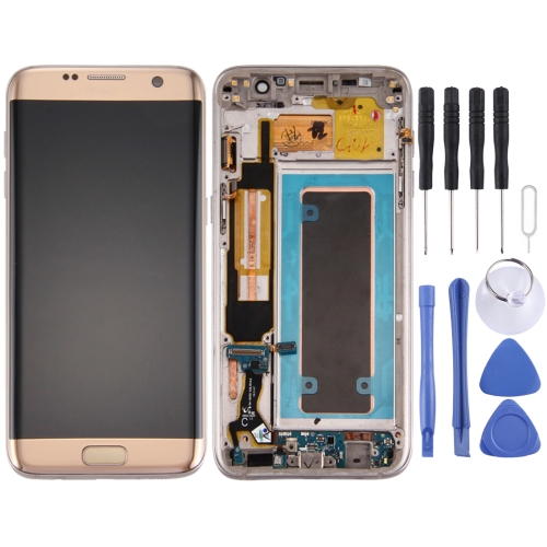 for Galaxy S7 Edge / G935A Original LCD Screen and Digitizer Full Assembly with Frame & Charging Port Board & Volume Button & Power Button(Gold)