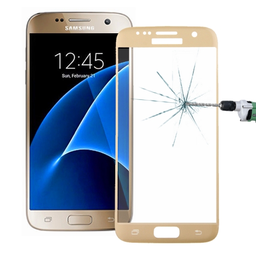 For Galaxy S7 / G930 0.26mm 9H Surface Hardness 3D Explosion-proof Colorized Silk-screen Tempered Glass Full Screen Film(Gold)