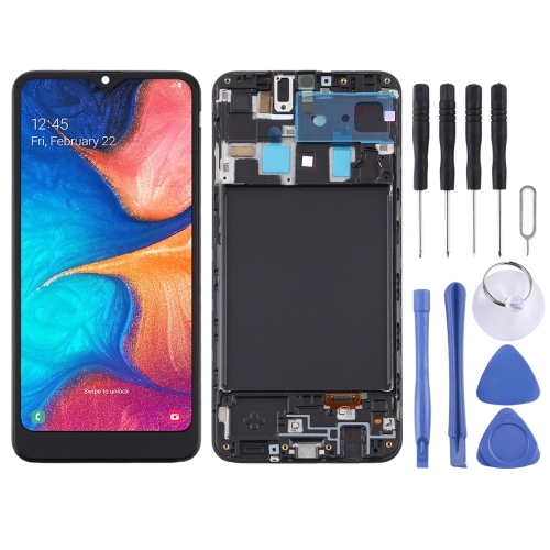 TFT Material LCD Screen and Digitizer Full Assembly With Frame for Samsung Galaxy A20 / SM-A205F(EU Version)(Black)