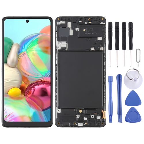 OLED Material LCD Screen and Digitizer Full Assembly with Frame for Samsung Galaxy A71 SM-A715(6.39 inch)(Black)