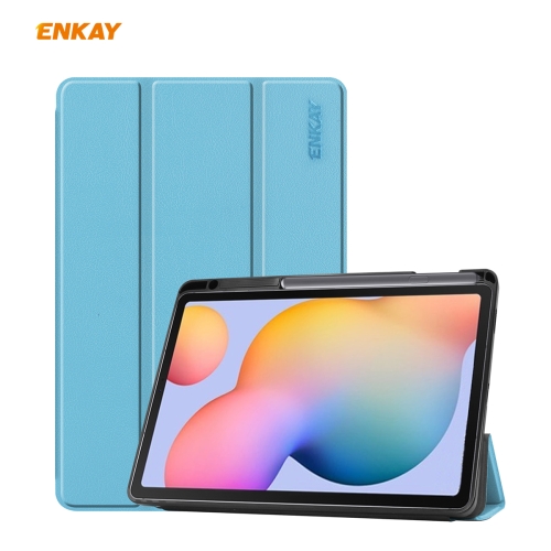 For Samsung Galaxy Tab S6 Lite P610 / P615 ENKAY ENK-8003 PU Leather + TPU Smart Case with Pen Slot(Light Blue)