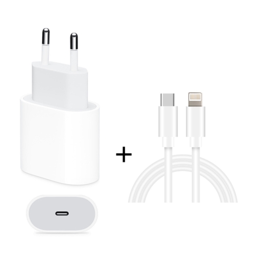 2 in 1 PD 18W Single USB-C / Type-C Interface Travel Charger + 3A PD3.0 USB-C / Type-C to 8 Pin Fast Charge Data Cable Set