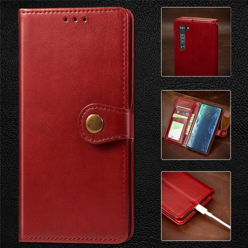 For Motorola Edge Retro Solid Color Leather Buckle Phone Case with Lanyard & Photo Frame & Card Slot & Wallet & Stand Function(Red)