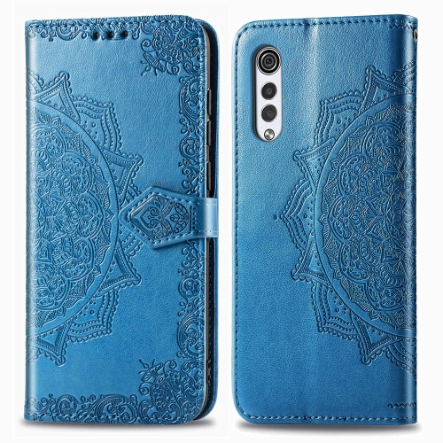 For LG Velvet 5G Mandala Flower Embossed Horizontal Flip Leather Case with Bracket / Card Slot / Wallet / Lanyard(Blue)