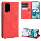 For Samsung Galaxy S20 FE 4G / 5G Retro-skin Business Magnetic Suction Leather Case with Holder & Card Slots & Wallet(Red)