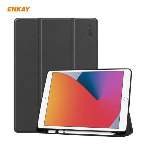 For iPad 10.2 2020 / 2019 ENKAY ENK-8016 PU Leather + TPU Smart Case with Pen Slot(Black)