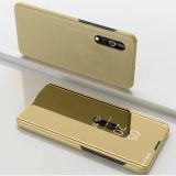 For Xiaomi Redmi 9A Plated Mirror Horizontal Flip Leather Case with Holder(Gold)