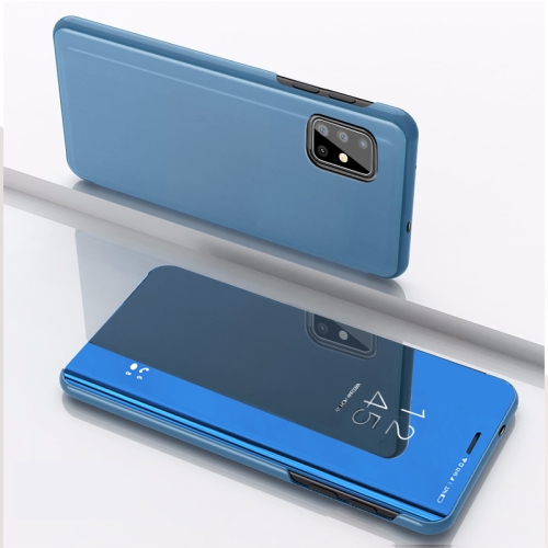For Galaxy M51 European Version Plated Mirror Horizontal Flip Leather Case with Holder(Blue)