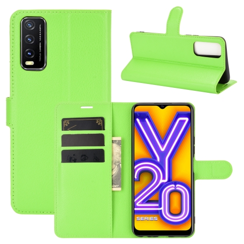 For VIVO Y20 Litchi Texture Horizontal Flip Protective Case with Holder & Card Slots & Wallet(Green)