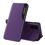 For Samsung Galaxy S20 FE/S20 Lite Side Display Magnetic Shockproof Horizontal Flip Leather Case with Holder(Purple)