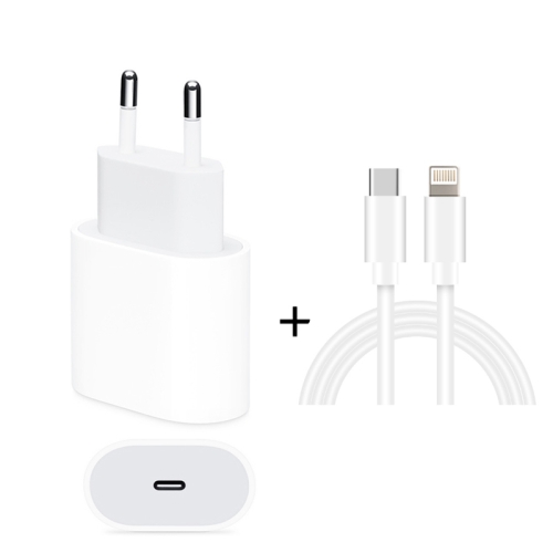 2 in 1 PD 20W Single USB-C / Type-C Port Travel Charger + 3A PD3.0 USB-C / Type-C to 8 Pin Fast Charge Data Cable Set