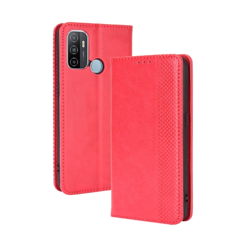 For OPPO A53 2020 / A53S 2020 / A33  Magnetic Buckle Retro Crazy Horse Texture Horizontal Flip Leather Case with Holder & Card Slots & Photo Frame(Red)