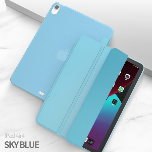 For iPad Air 2020 10.9 Three-folding Surface PU Leather TPU Matte Soft Bottom Case with Holder & Sleep / Wake-up Function(Sky blue)