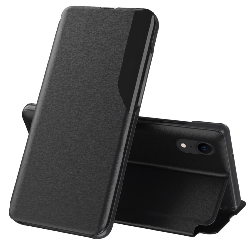 Side Display Magnetic Shockproof Horizontal Flip Leather Case with Holder For iPhone XR(Black)