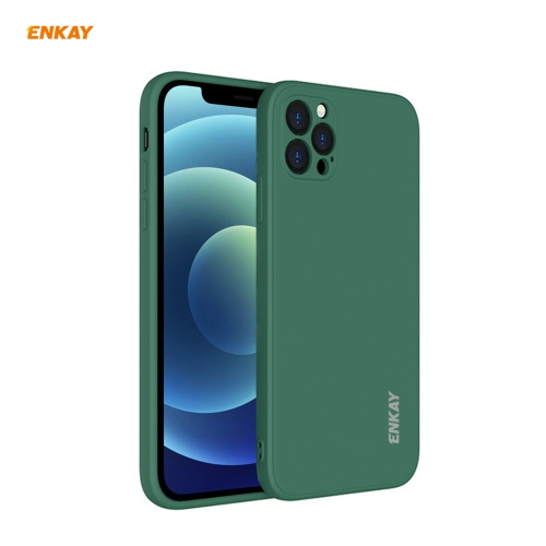 For iPhone 12 Pro Hat-Prince ENKAY ENK-PC069 Liquid Silicone Straight Edge Shockproof Protective Case(Dark Green)