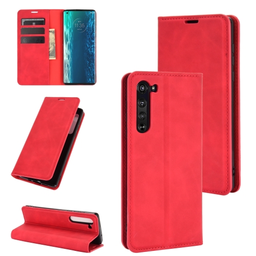 For Motorola Moto Edge Retro-skin Business Magnetic Suction Leather Case with Holder & Card Slots & Wallet(Red)