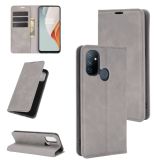 For OnePlus Nord N100 Retro-skin Business Magnetic Suction Leather Case with Holder & Card Slots & Wallet(Grey)