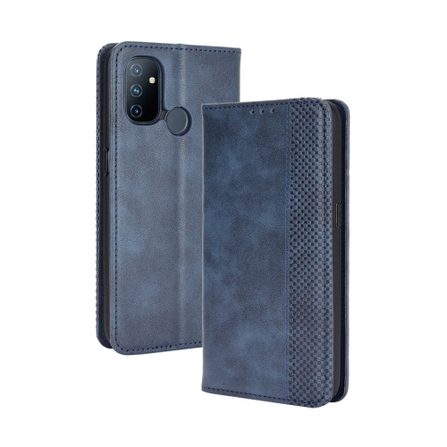 For OnePlus Nord N100 Magnetic Buckle Retro Crazy Horse Texture Horizontal Flip Leather Case with Holder & Card Slots & Photo Frame(Blue)