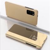 For Samsung Galaxy S21 Ultra 5G Plated Mirror Horizontal Flip Leather Case with Holder(Gold)