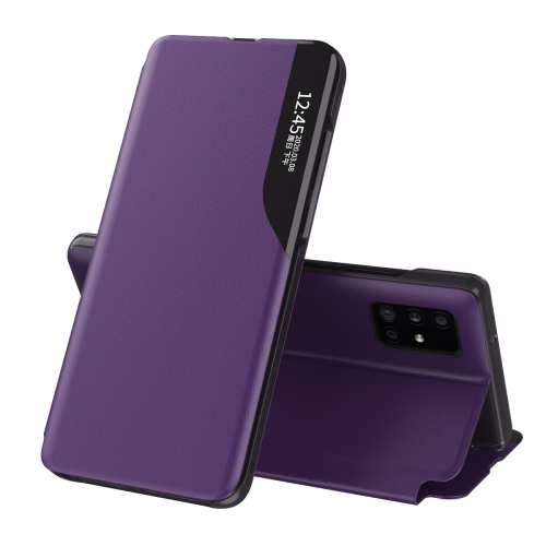 For Samsung Galaxy S21 Ultra 5G Side Display Magnetic Shockproof Horizontal Flip Leather Case with Holder(Purple)