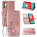 Four-leaf Clasp Embossed Buckle Mobile Phone Protection Leather Case with Lanyard & Card Slot & Wallet & Bracket Function For Samsung Galaxy A32 5G(Rose Gold)