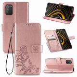Four-leaf Clasp Embossed Buckle Mobile Phone Protection Leather Case with Lanyard & Card Slot & Wallet & Bracket Function For Xiaomi  POCO  M3(Rose Gold)