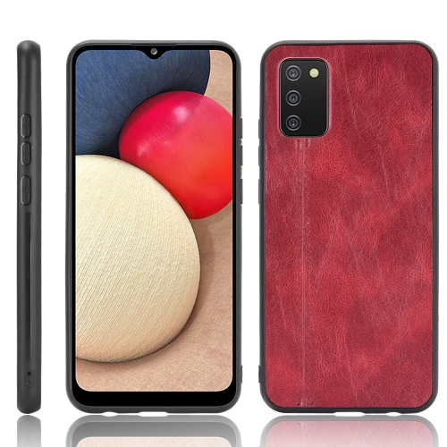 For Samsung Galaxy A02s European Version Shockproof Sewing Cow Pattern Skin PC + PU + TPU Case(Red)