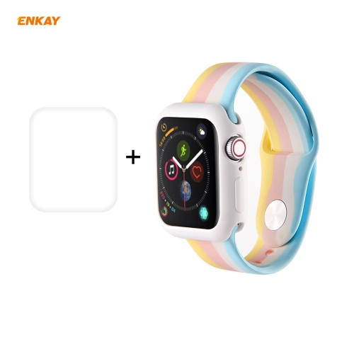 For Apple Watch Series 6/5/4/SE 40mm ENKAY Hat-Prince 2 in 1 Rainbow Silicone Watch Band + 3D Full Screen PET Curved Hot Bending HD Screen Protector Film(Color 1)