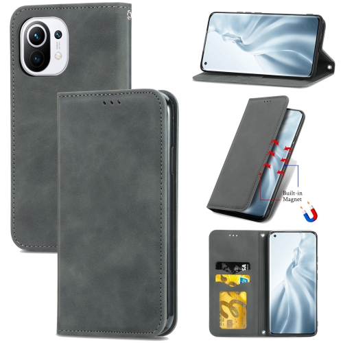 For Xiaomi Mi 11 Retro Skin Feel Business Magnetic Horizontal Flip Leather Case With Holder & Card Slots & Wallet & Photo Frame(Gray)