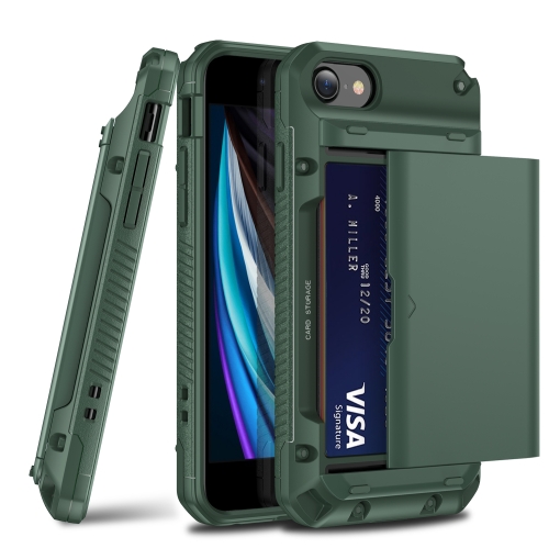 For iPhone 7 Plus / 8 Plus PC+TPU Shockproof Heavy Duty Armor Protective Case with Slide Multi-Card Slot(Army Green)