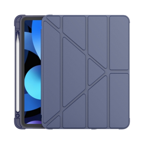 Multi-folding Surface PU Leather Matte Anti-drop Protective TPU Case with Pen Slot for iPad Air 2020 10.9(Dark Blue)