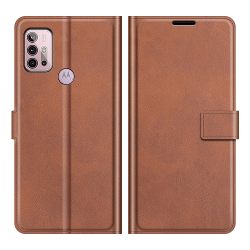Retro Calf Pattern Buckle Card Wallet Left and Right Flip Phone Holster with Bracket Function For Motorola G30 / G10(Light Brown)