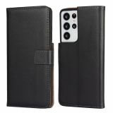 Plain Texture Cowhide Leather Horizontal Flip Case with Magnetic Clasp & Holder & Card Slots & Wallet For Samsung Galaxy S21 Ultra 5G(Black)