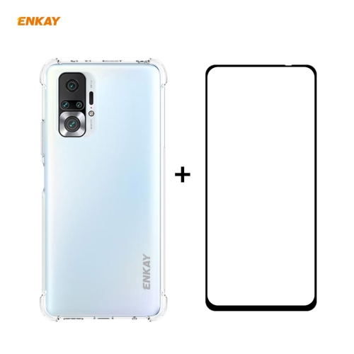 For Redmi Note 10 Pro / Note 10 Pro Max Hat-Prince ENKAY Clear TPU Shockproof Case Soft Anti-slip Cover + 0.26mm 9H 2.5D Full Glue Full Coverage Tempered Glass Protector Film