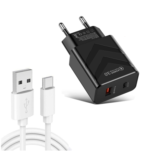 LZ-715 20W PD + QC 3.0 Dual-port Fast Charge Travel Charger with USB to Type-C Data Cable