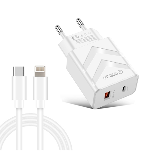 LZ-715 20W PD + QC 3.0 Dual Ports Fast Charging Travel Charger with USB-C / Type-C to 8 Pin Data Cable