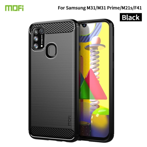 For Samsung Galaxy M31/ F41/ M21s/ M31 Prime MOFI Gentleness Series Brushed Texture Carbon Fiber Soft TPU Case(Black)